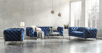 Glamour Sofa in Blue Velour Fabric by J&M w/Options [JMS-Glamour Blue]