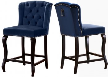 Suri Counter Stool 773 Set of 2 Navy Velvet Fabric by Meridian [MRDC-773 Suri Navy]