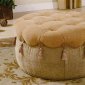 Plush Fabric Round Ottoman w/Rope & Tassel Decorative Trim