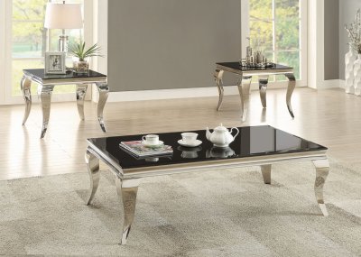 705018 Coffee Table 3Pc Set in Black & Chrome by Coaster