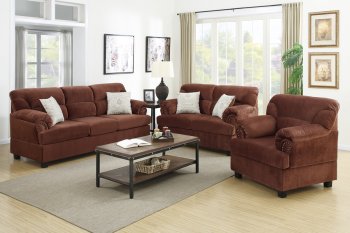 F7915 Sofa, Loveseat & Chair Set in Chocolate Fabric by Poundex [PXS-F7915]