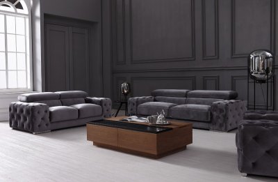 Trisha Sofa Set 3Pc 0766 in Grey Velour Fabric by VIG