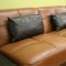 Brown Full Leather Modern Sectional Sofa W/Built-in Side Tables