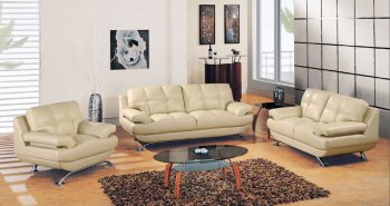 Beige Leather Modern Elegant Living Room with Tufted Seats [GFS-9108 Beige]