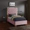 Lana Upholstered Bed in Pink Velvet Fabric by Meridian