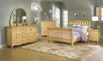 Natural Wood Finish Casual 5Pc Bedroom Set w/Sleigh Bed [HEBS-867]