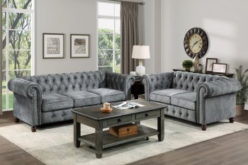 Welwyn Sofa & Loveseat 9326DG in Dark Gray Velvet by Homelegance [HES-9326DG-Welwyn Set]