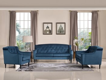 Carly Sofa Set 3Pc MB-1702 in Blue Velour Fabric by VIG [VGS-Carly MB-1702 Blue]