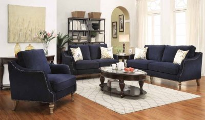 Vessot Sofa 505791 in Blue Fabric by Coaster w/Options