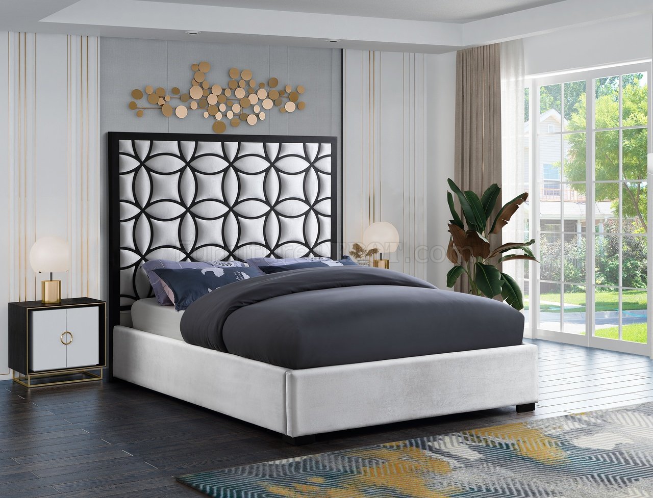 Taj Bed in White Velvet by Meridian w/Options - Click Image to Close