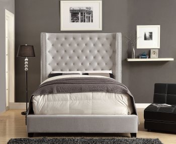 Mirabelle CM7679IV Upholstered Bed in Ivory Flannelette [FAB-CM7679IV-Mirabelle]