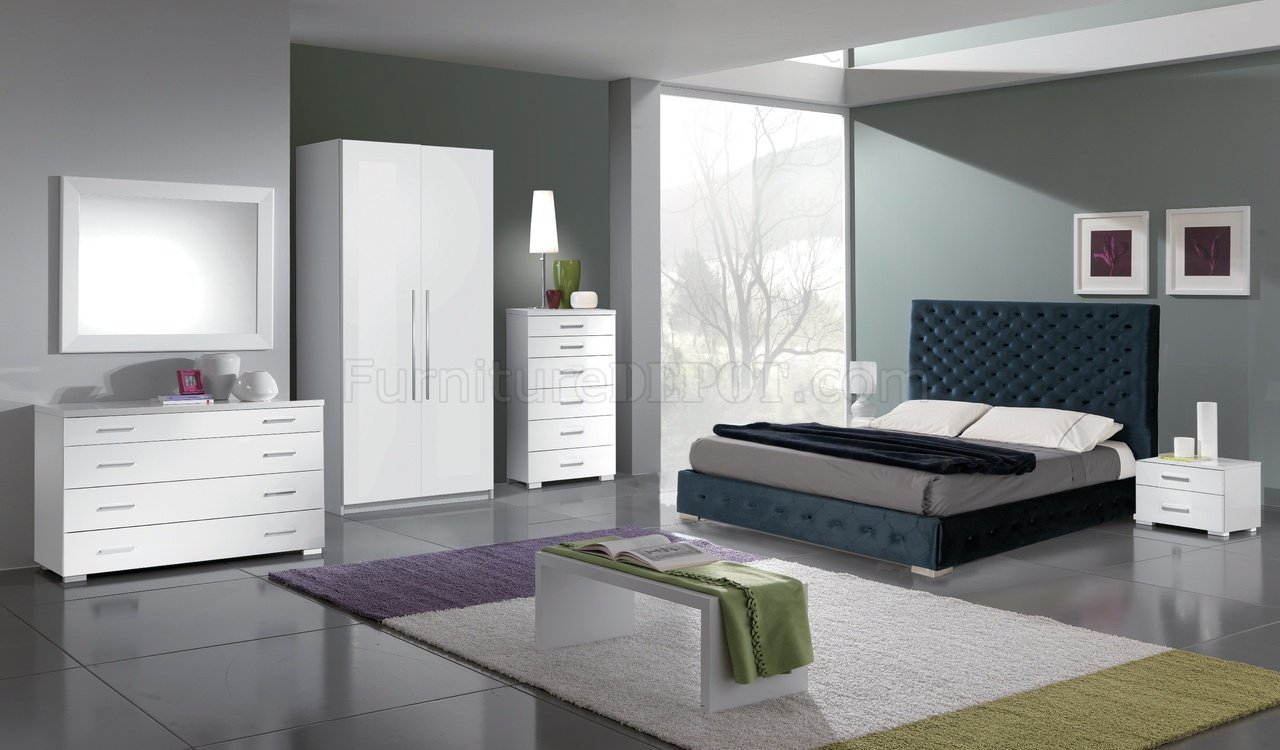 Leonor Bedroom by ESF w/Blue Velvet Storage Bed & Options - Click Image to Close