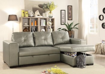 F6919 Convertible Sectional Sofa - Silver Faux Leather by Boss [PXSS-F6919]