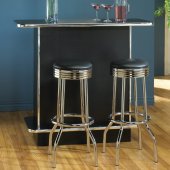 Black Finish Modern Bar Unit w/Chrome Trim & Storage Space