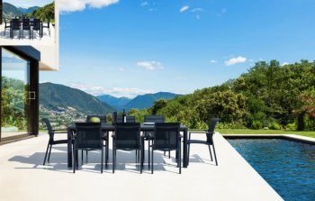 ANew Outdoor Dining Set 9Pc in Lava & Reef by Bellini [BLOUT-ANew-Lava 9pc]