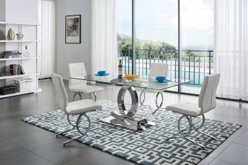 151 Dining Table by ESF w/Glass Top & Optional 151 White Chairs [EFDS-151-151 White]