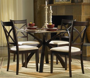 Warm Cherry Finish Round Glass Top Modern 5Pc Dining Set [HEDS-5380-S]