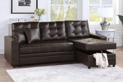 F6592 Convertible Sectional Sofa Bed in Espresso by Poundex