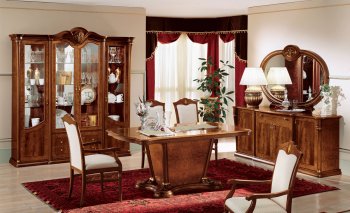 Walnut Lacquer Finish Classic Dining Room W/Mat Inlaids [EFDS-Klassica]