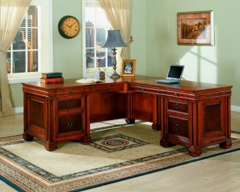 Two-Tone Finish Traditional Executive Desk w/Block Legs [CROD-447-800671]