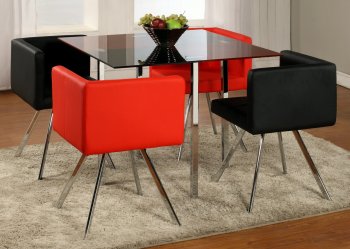 Black & Red Two-Tone Finish Modern 5Pc Dining Set w/Chrome Base [CYDS-Denise-Set]