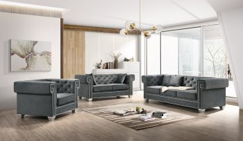 Clover Sofa & Loveseat Set in Gray Velvet Fabric [ADS-Clover Gray]