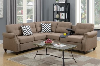 F6595 Sectional Sofa in Light Coffee Fabric by Poundex [PXSS-F6595 Light Coffee]