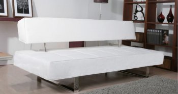 White Leatherette Modern Convertible Sofa Bed w/Chrome Legs [AHUSB-B42-White]