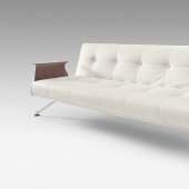 White Full Leatherette Modern Convertible Sofa Bed w/Walnut Arms