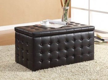 Dark Brown Vinyl Button Tufted Modern Storage Bench w/2 Ottomans [HEO-4720PU Reynolds]