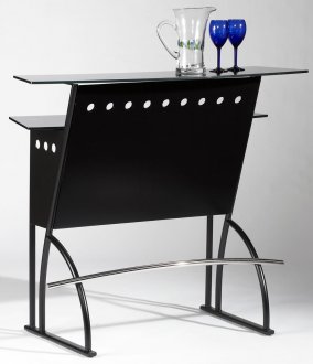 Black Metal Modern Bar Unit w/Two Glass Shelves