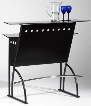 Black Metal Modern Bar Unit w/Two Glass Shelves [CYBF-Tribeca-Black]