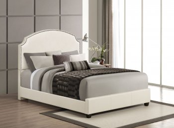 Kristina Upholstered Bed by Acme in Cream Leatherette [AMB-24710 Kristina]