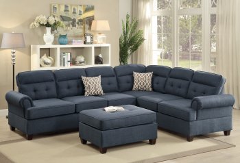 F6987 Sectional Sofa in Dark Blue Fabric by Boss w/Options [PXSS-F6987]