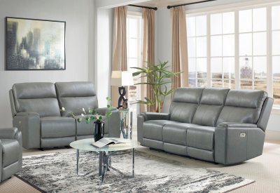 Santana Power Motion Sofa in Gray Leather Match by Klaussner