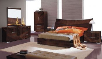 Cherry High Gloss Bedroom Set w/Oversized Headboard Cindi Bed [EFBS-Capri (Cindi Bed) 5PC]