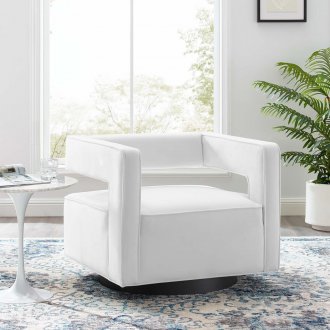 Booth Swivel Accent Chair in White Velvet by Modway