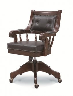 Brown Wood & Black Vinyl Classic Office Chair w/Nailhead Trim