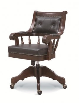 Brown Wood & Black Vinyl Classic Office Chair w/Nailhead Trim [CROC-800145]