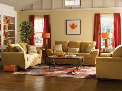 Camel or Cocoa Fabric Casual Livng Room Sofa w/Accent Pillows