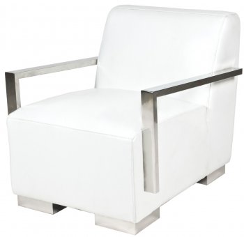 White Bi-Cast Leather Modern Lounge Chair w/Metal Arms & Legs [PGCC-SALLY-WHITE]