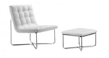 White Leatherette Modern Lounge with Chromed Steel Frame [ZMLC-Waltz white]