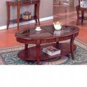 Cherry Finish Modern 3Pc Coffee Table Set w/Glass Inserts