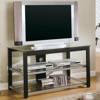 Black & Silver Tone Finish Modern TV Stand w/Glass Top & Shelves [CRTV-700612]