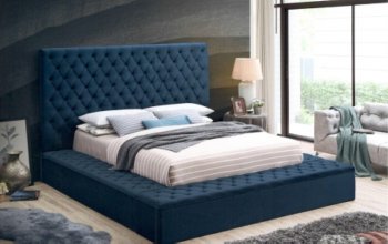 LCL-B01 Upholstered Bed in Dark Blue Velvet [BDB-LCL-B01 Dark Blue]