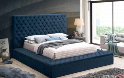 LCL-B01 Upholstered Bed in Dark Blue Velvet