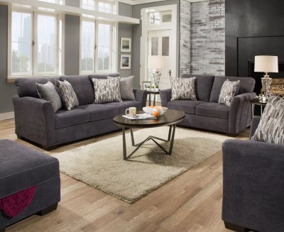 7058 Sofa & Loveseat in Pacific Steel Blue Fabric by Simmons