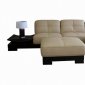 Full Beige Italian Leather Sectional Sofa & Matching Ottoman