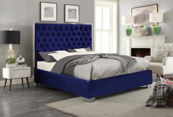 Lexi Upholstered Bed in Navy Velvet Fabric by Meridian w/Options [MRB-Lexi Navy]