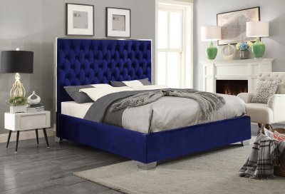 Lexi Upholstered Bed in Navy Velvet Fabric by Meridian w/Options